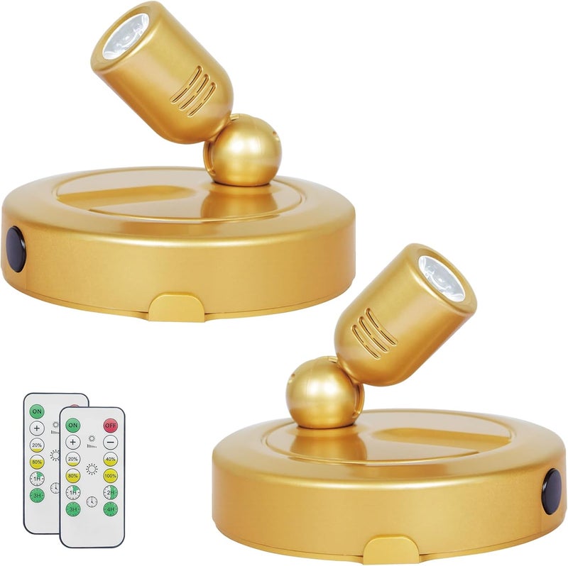 HAMVIDNE Indoor Spotlight, Battery Operated Spotlights with Remote, Picture Lights for Wall, Plant Tree Spotlight with Timer, Up Lights for Art Display Dartboard Painting Artwork Accent Frames-Gold - Image 1